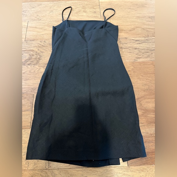 Theory Black Linen Slip Mini Dress Spaghetti Strap Slit Size 8 NWT - Picture 8 of 9